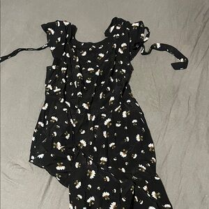 LOFT Black Jumpsuit with White Daisy Print